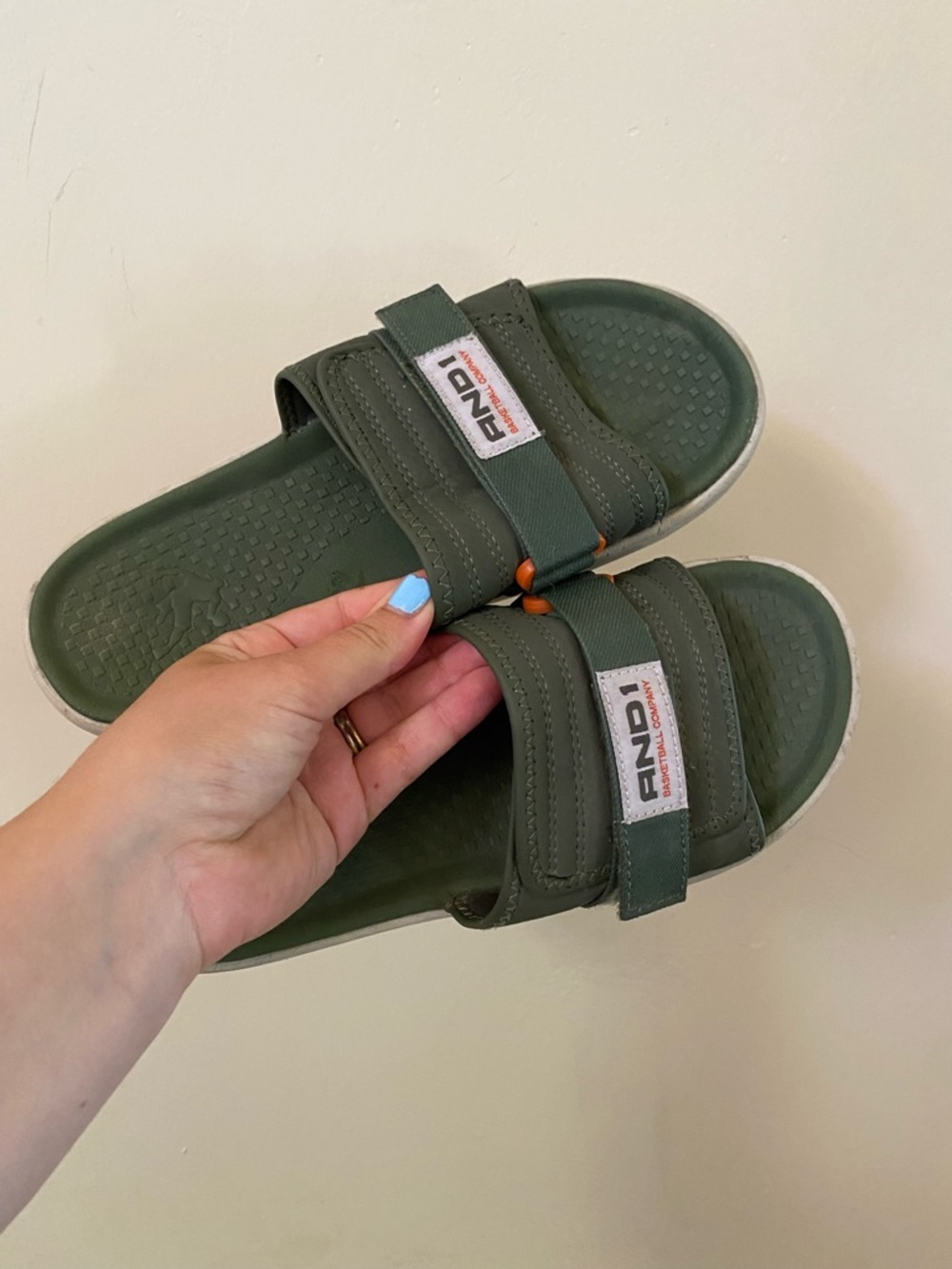 AND1 Men’s Olive Green Adjustable Strap Slide Sandals - Size 7